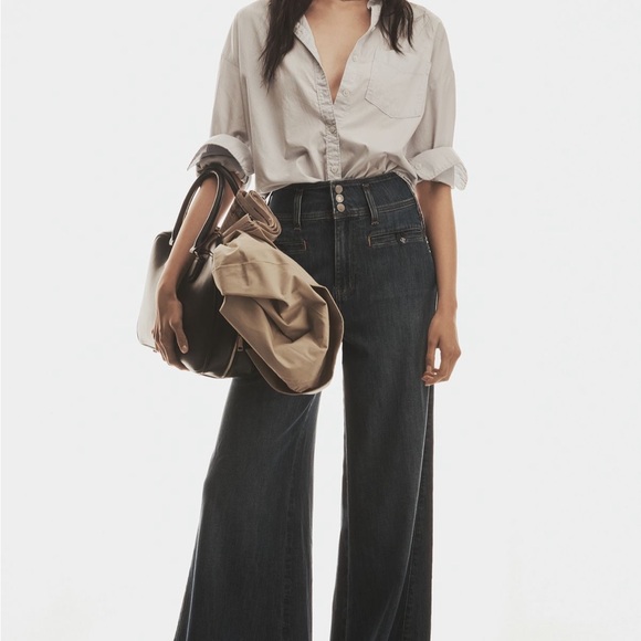 Anthropologie Wide-Leg Dark Blue Jeans - Picture 2 of 5